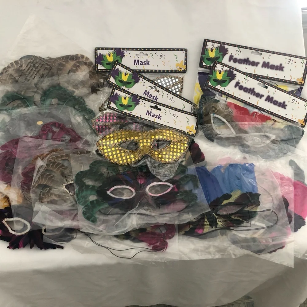 Halloween Mardi Gras Feather Masks Lot and more